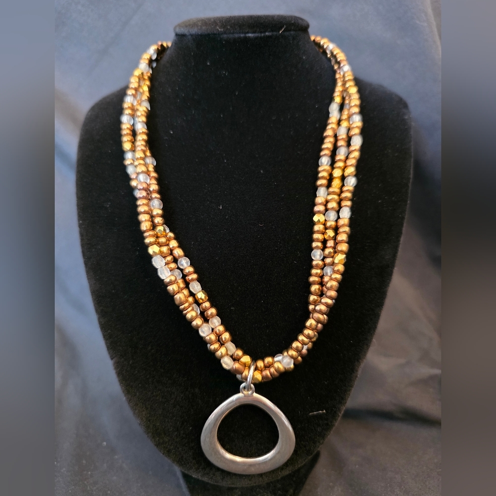 Multi-Strand Copper & Bronze Seed Bead Necklace